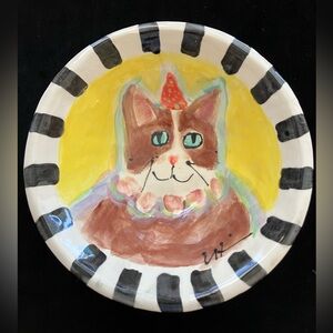 Handmade Deep Bowl” HappyCat“ 8x4” Original Design Pottery